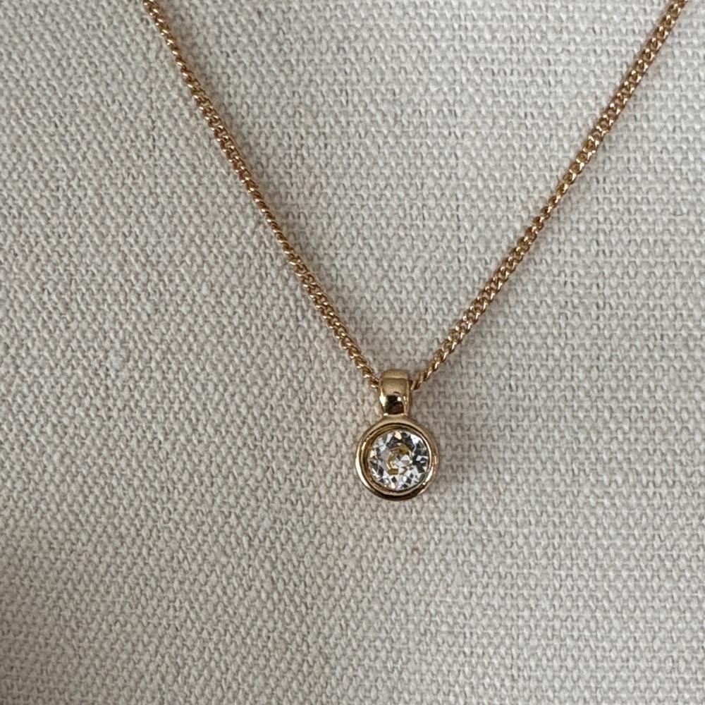 Dior Gold Necklace with Clear Stone Pendant EUC
